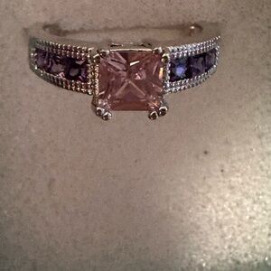 Sterling Silver 925 Elegant Pink and Purple Gemstone Ring